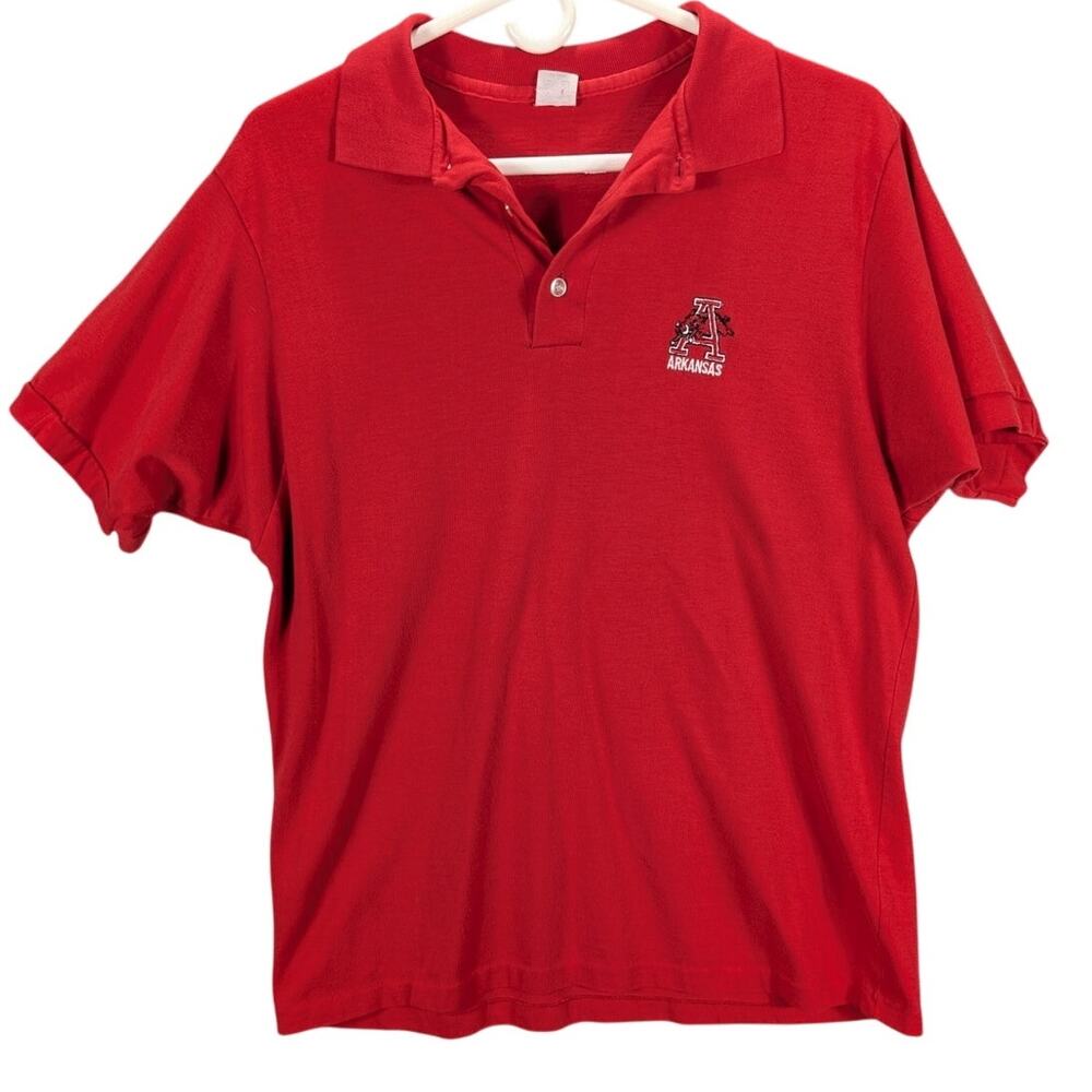 Vintage Razorback shirt Mens Large Red 3 button Polo Preppy Career Golf READ